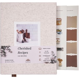 Caliconi Blank Recipe Notebook With Linen Hardcover - The Perfect Neutral Recipe Book To Write In Your Own Recipes - Simple Blank Cookbook to Organize Your Recipes - 200 Page Recipe Journal