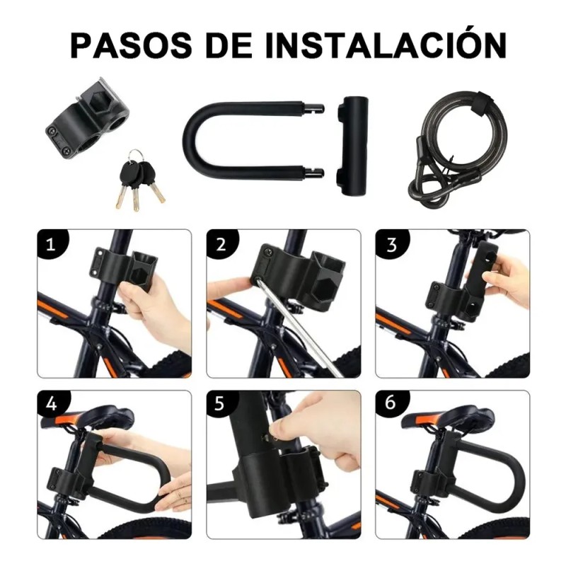 Candado Para Bicicleta Y Moto Con Contra Agua Acero Cadena