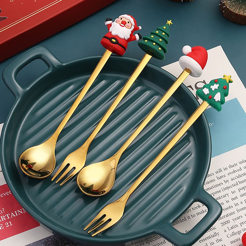 Christmas Spoons Forks Stainless Steel Cute Stylish Christmas Tableware Set