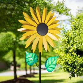 Paddsun 3D Metal Yellow Sunflower Wind Spinner Windmill Sculpture Outdoor Garden Decor