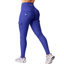 YEOREO CoreFlex Gym Workout Cargo Leggings with Pockets for Women Hidden Scrunch Butt Lifting Yoga Pants Klein Blue L