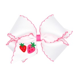 Wee Ones Girls' Farm and Fruit Themed Embroidered Grosgrain Hair Bow with Moonstitch Edge, Handmade, King, Strawberries
