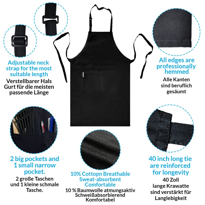 LEFUNDA® Pack of 3 Aprons, Waterproof Apron with 3 Pockets,
