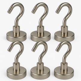 Neodymium Magnetic Hooks (Pack of 6) - 20 mm - Extremely Strong Hold - Professional Organiser for Household and Workshop