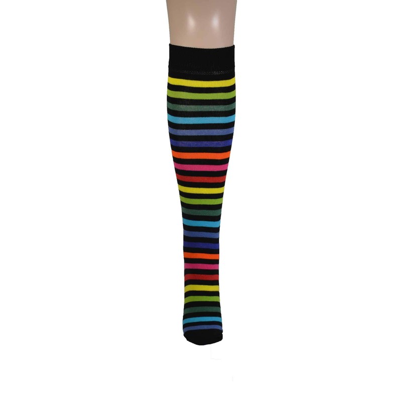 Macahel Ladies Girls Striped Knee high Socks 4-8 (Dark Rainbow)