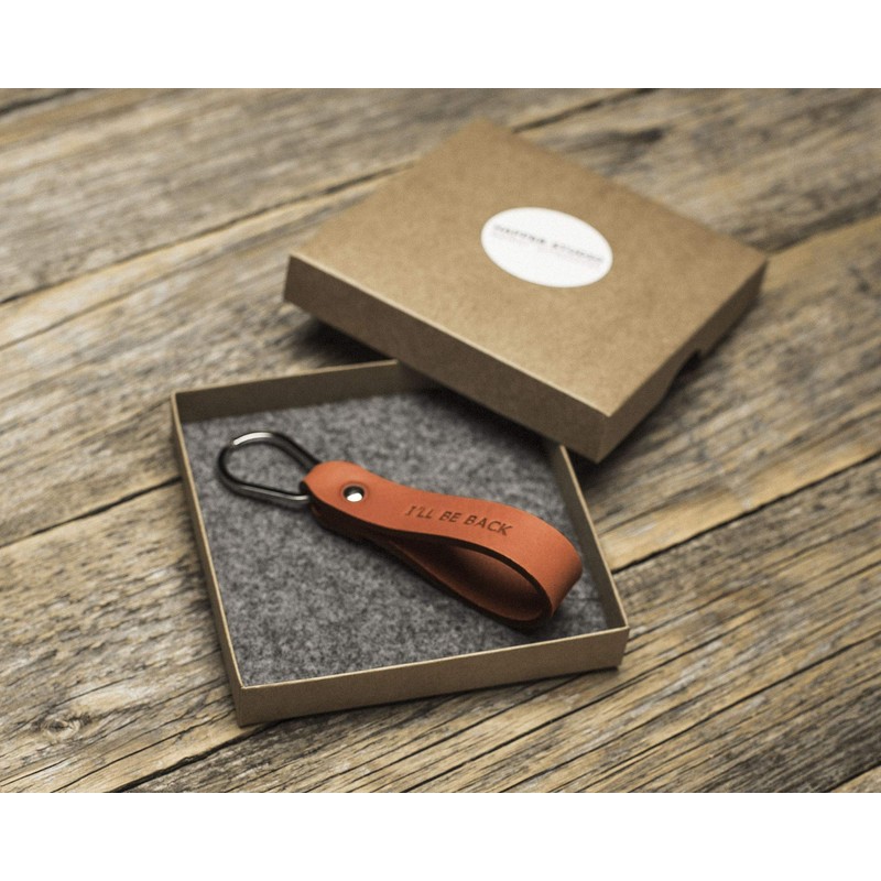 Burnt orange leather key chain drop shape ring keychain boyfriend