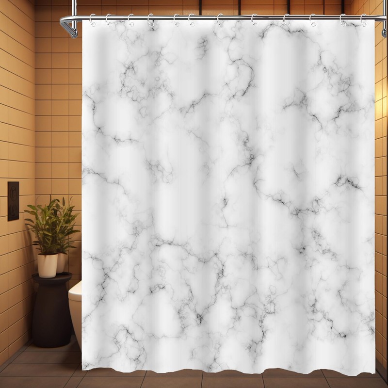 DuriLolly White Marble Shower Curtain Abstract Gray White Texture Granite