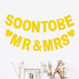 Wedding Banner, Just Married Banners, Gold Glitter Soon to Be Mr and Mrs Banner, Wedding Decorations for Bridal Shower, Engagement, Bride-to-Be