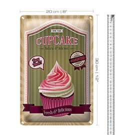 Vintage Cupcake Tin Sign | Home Made, Natural & Delicious | Ideal for Kitchen and Cafes | 20cm x 30cm