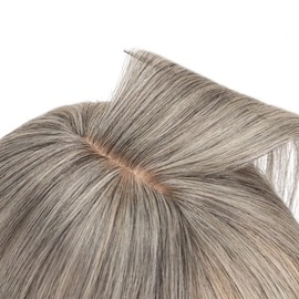 TESS Real Human Hair Topper for Women Clip In Bangs Handmade Lace Base 3 Clips Enhanced Coverage Stylish & Comfortable 8×10cm, 14 Inch, Grey