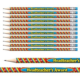 12 Metallic Head Teacher's Award Pencils Colourful Pupil Children Rewards Motivational Pre-Sharpened Brainwaves Primary Teaching Services