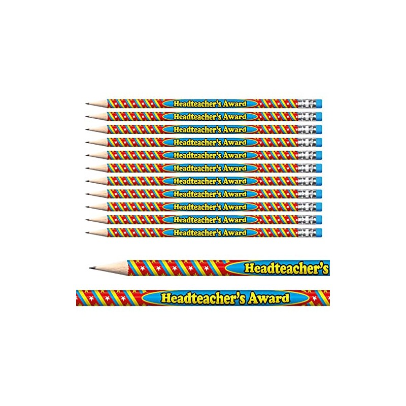 12 Metallic Head Teacher's Award Pencils Colourful Pupil Children Rewards