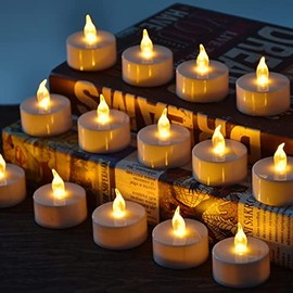 Luces de té, 24 paquetes de velas de luces de té LED sin llama, velas falsas con pilas, 100 horas, ámbar cálido, ideal para bodas, fiestas, Diwali, días festivos, decoración del hogar y exteriores