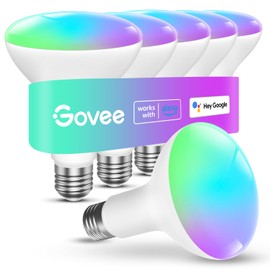 Govee Smart Light Bulbs, 1200 Lumens Dimmable BR30 Bulbs, RGBWW Color Changing Light Bulbs, WiFi & Bluetooth LED Bulbs, 16 Million Colors, Music Sync, Compatible with Alexa, Google Assistant, 6 Pack