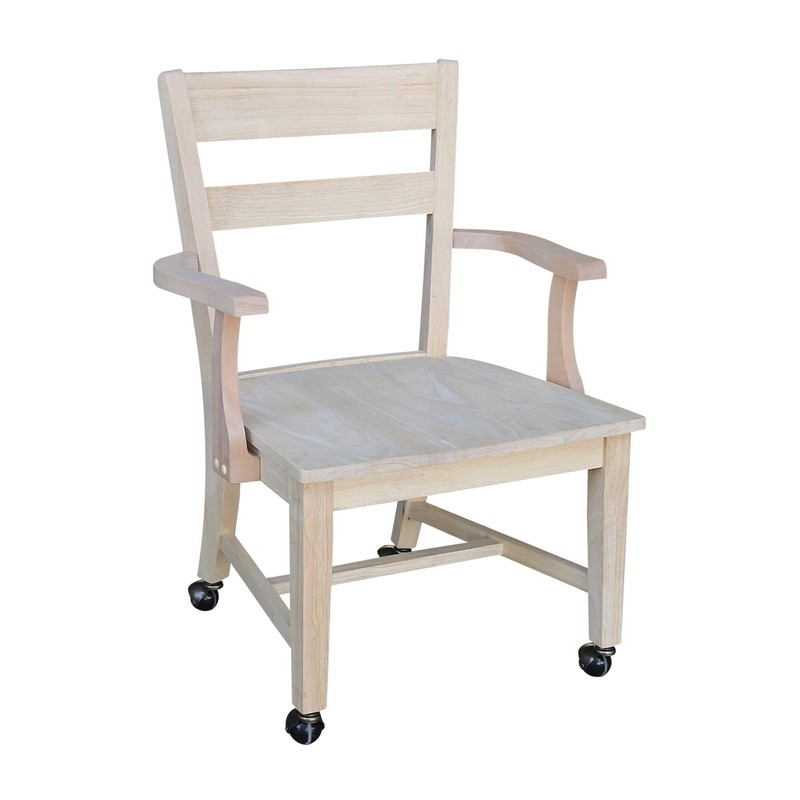 IC International Concepts, Solid Wood Dining Chair with Casters, Unfinished,