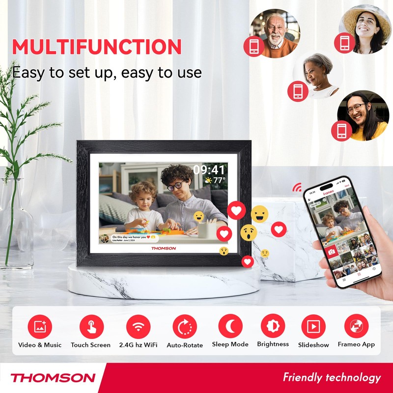 THOMSON Digital Picture Frame, Digital Photo Frame WiFi with 32