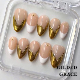 NailPhoria｜SURPRISE DEAL Collections (70 Styles) acrylic press nails:_Gilded Grace_S