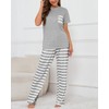 Atxnn Womens Pyjamas Cotton Pjs Set Round Neck Loungewear Striped