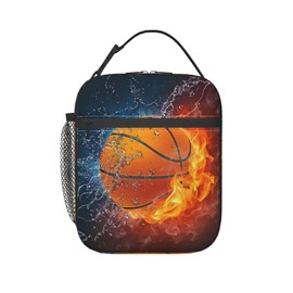 JIMOWANG Fire and Water Basketball Lunch Bags Reusable Tote Lunch Box for Office Work School Picnic Camping Thermal Insulated Meal Bag