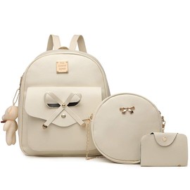 MACCINELO Cute Leather Mini Backpack Purse for Women Bowknot Small Backpack Purse for Girls Rucksack for Ladies Shoulder Bag for gift 3pcs