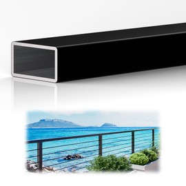 1 Pack 6FTx 2"x1" Aluminum Black Handrail with Self Drilling Screws Nylon End Caps, 5 Year Outdoor No Fading, 2.8mm Thick Flat Handrail Cuttable Top Rail for Deck Stair Railing Indoor Outdoor