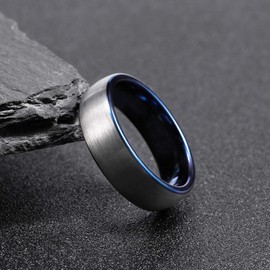 Titaniumcentral 6mm 8mm Tungsten Engagement Rings for Men Women Promise Wedding Band Two Tone Brushed Comfort Fit (6mm Black Blue,Size T 1/2)