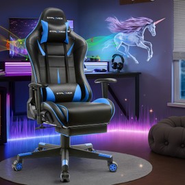 GTPLAYER Gaming Chair with Speakers, Video Game Chairs with Footrest for Adults, Ergonomic Computer PC Gamer Reclining Chair by GTRacing (Blue)