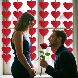 72 Valentines Day Red Felt Heart Hanging String Garland,Happy Galentines Party Decoration Banner for Home Office Classroom Wall Indoor Outdoor Tree, San Valentin Anniversary Romantic Special Night