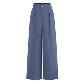 BTFBM Women Wide Leg Dress Pants 2025 High Waisted Button Pleated Business Casual Trousers Office Work Palazzo Pants(Grey Blue, Small)