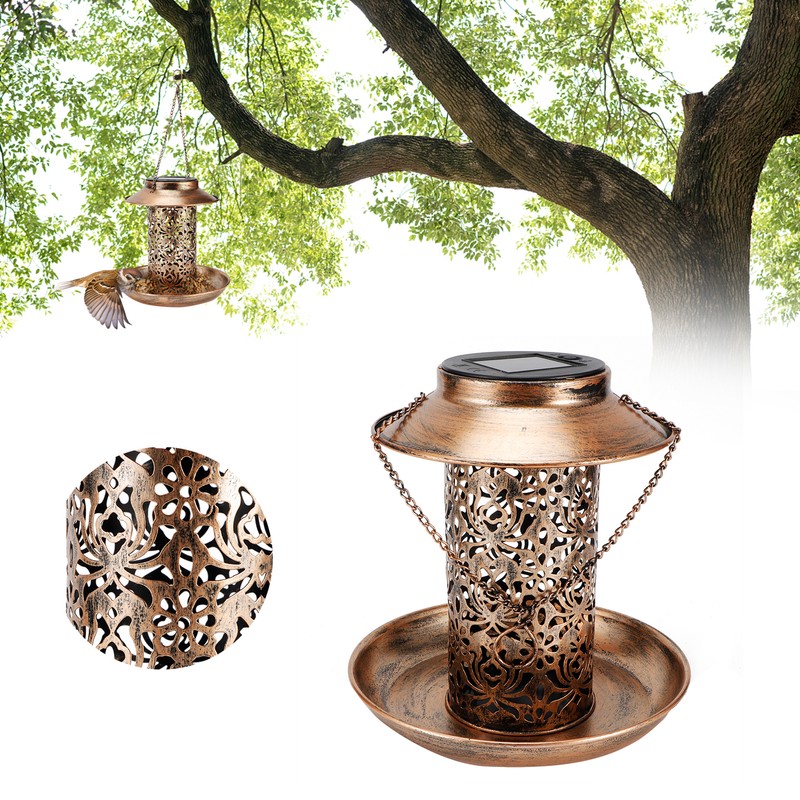 Solar Bird Feeder Solar Powered Garden Light Portable Hanging Hollow