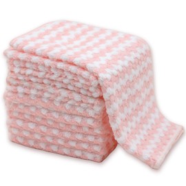 WUYILED Microfiber Cleaning Cloths,Super Soft Absorbent Dishwashing Cleaning Supplies, Multiple-use Lint Free Rags, Powerful Clean Rags for Kitchen/Car (Pink, 10 x 10 Inches - 12Pack)