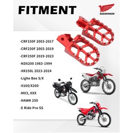 Eagwinger CNC Foot Pegs Alumiunm Dirt Bike Footpegs Compatible with Honda CRF250F CRF150F CRF230F XR150L Sur Light Bee X S LBS LBX MX3 XXX KDX200 HAWK 250 X160 X260 E Ride Pro SS (Red)