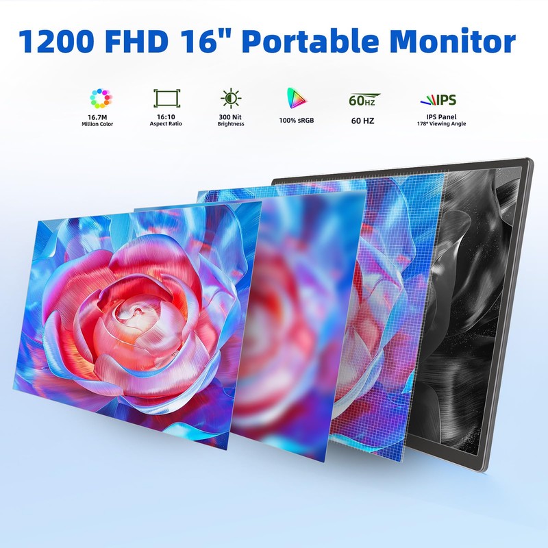 BOSII Portable Monitor for Laptops - Dual 16" IPS FHD