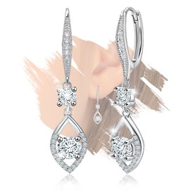 Sterling Sliver Teardrop Leverback Earrings for Women Hypoallergenic Fashion Waterdrop Sparkling Cubic Zirconia Leverback Earrings