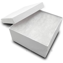 TheDisplayGuys - 25-Pack #34 Kraft Paper Cardboard Gift Boxes/Jewelry Cases w. Cotton Padding & Lid - White Swirl - (3.9" x 3.9" x 2.0")