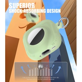 Seltureone Compatible with AirPods 4 and AirTag 2 in 1 Case, Soft Silicone Protective Case Cover Compatible with AirPods 4th Generation with Cleaning Kit & Carabiner - Matcha Green