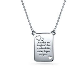 BFF Mother Daughter Bond Word Quote Rectangular Book Page Heart Pendant Necklace For Women For Teen .925 Sterling Silver