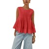 Megfie Womens Summer Pleated Peplum Sleeveless Blouse Tank Tops Round