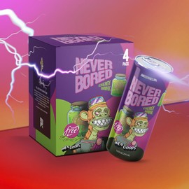 NEVER BORED | Energy Drink Orange Flavor | Pre Workout Sugar-Free Natural Caffeine | Vegan Gluten-Free | 4 Pack x 4 Cans