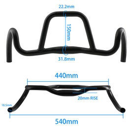 Bicycle Drop Handlebar Aluminum Alloy Round Tube Gravel Handlebar 31.8 Diameter, 440mm-540mm, 20mm Sink Height, for Touring Bikes
