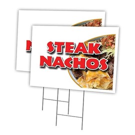 STEAK NACHOS 2 Pack Of 18" x 24" Yard Sign & Stake | Advertise Your Business | Stake Included Image On Both Sides | Made in The USA