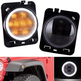 LED Side Marker Lights White DRL Amber LED Turn Signal Lights Replaces 07-17 Jeep Wrangler JK JKU Fender Signal Parking Lights