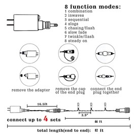 Dazzle Bright Christmas String Lights, 66FT 200 LED Connectable Green Wire 8 Modes String Lights, Waterproof Christmas Lights for Indoor Outdoor Patio Party Wedding Decorations, Warm White