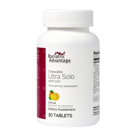 Bariatric Advantage Chewable Ultra Solo with Iron - Once-Per-Day Daily Multivitamin - for Bariatric Patients - with Thiamin, Vitamin A & More - Gluten Free - Citrus - 30 Tablets