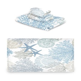 YOCIBIUT 3 Piece Nautical Blue Grey Bath Towels Set,Microfiber Absorbent Beach Theme Starfish Coral Ocean Coastal Towels for Bathroom,1 Bath Towel,1 Hand Towel,1 Washcloth,Decorative Bathroom Towels