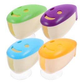 FOMIYES Smile Toothbrush Holders: 4pcs Smile Face Toothbrush Cover Caps with Suction Cups Hanging Toothbrush Cover Holders for Home Bathroom (Random Color)