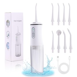 Water Flosser for Teeth Cordless Dental Oral Irrigator, Electric Teeth Cleaner with 4 Modes 8 Jet Tips, IPX7 Waterproof, Portable and Rechargeable for Home & Travel, White