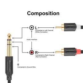 J&D 6.35 mm to 2RCA Cable, RCA Cable Gold Plated Audiowave Series 6.35mm 1/4 inch Male to 2 RCA Male Stereo Audio Adapter Y Splitter RCA Cable, 3 Feet