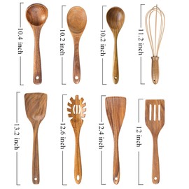 Utensilios de cocina de madera para cocinar, juego de utensilios de madera de teca natural, cucharas de madera para cocinar, antiadherentes, utensilios de cocina, espátula, 8
