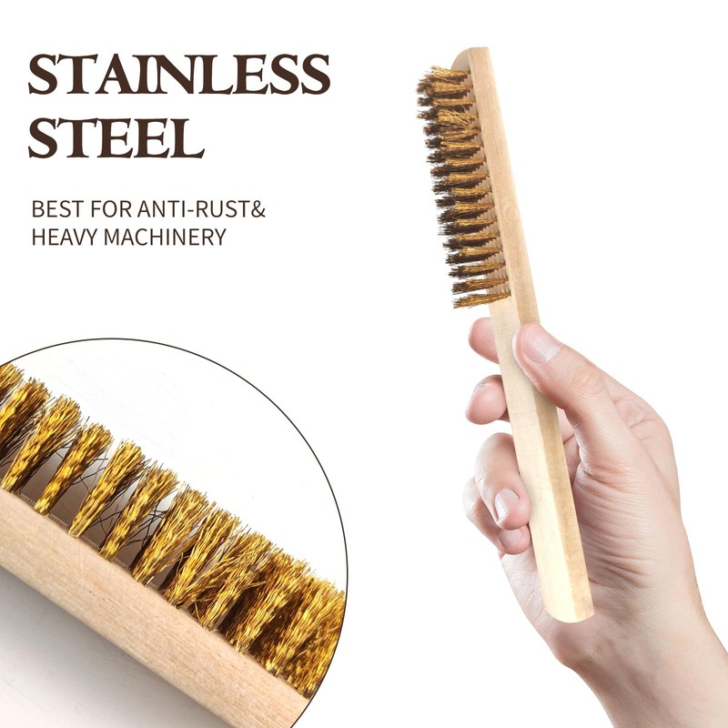 Axinost Wire Brush Set, Straight Brush, Brush with Wooden Handle,